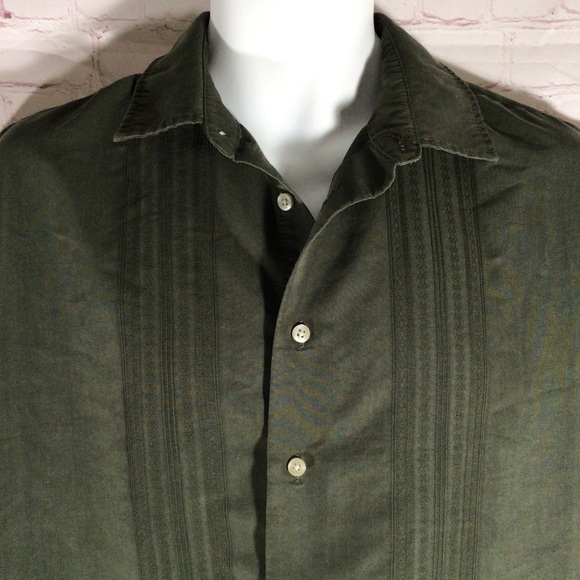 Van Heusen Green Button Down Short Sleeve Shirt - Size Large (16-16 1/2) - Picture 2 of 6